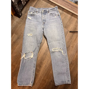 Women's Levi's 501 Straight Leg Jeans Size 25 Light Blue Distressed